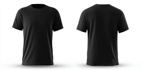Aufkleber - Front and back views of a plain black t shirt, ideal for displaying custom designs or logos on a clean, white background