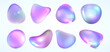 © klyaksun - Holographic gradient drops - colorful abstract blobs in vivid pastel pink and purple, turquoise and blue hues. Iridescent liquid shapes. Bright decorative fluid elements, glossy vector bubbles.