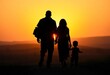 © Jakkrit - Silhouette of refugee family walking towards a bright horizon, conveying hope and journey,  support,  community