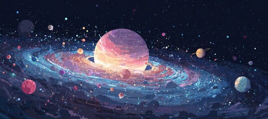 Wall Mural - planetary solar system with planet. interstellar astronomy science .generative ai technology.