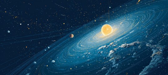 Wall Mural - space solar system with planet orbit. interstellar astronomy science. generative ai technology.