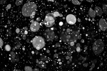 Wall Mural - bokeh lights on black background, shot of flying snowflakes in the air