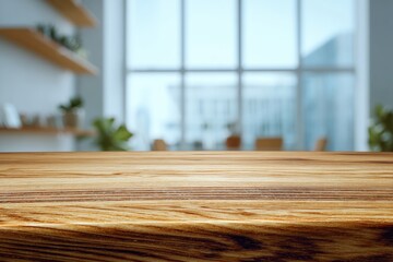 Aufkleber - Empty wooden tabletop counter with a blurred bright interior background, perfect for product display