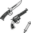 © Dil Graphics Sign - Weapon vector icons set isolated on white background, fire gun, revolver and knife