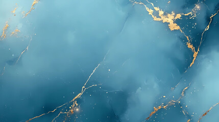 Wall Mural - abstract blue marble texture with gold splashes, blue luxury background