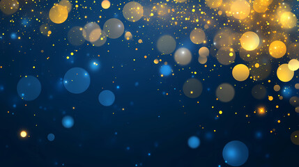 Wall Mural - abstract dark blue and gold particle background with christmas golden light bokeh, shining particles
