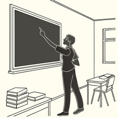 a teacher pointing at a blackboard in a classroom setting a scalable graphic design