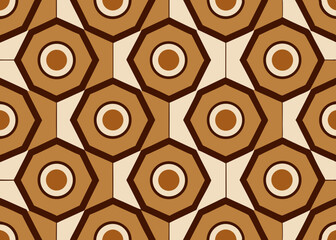 Wall Mural - A seamless geometric pattern with overlapping circles and hexagons, enhanced by a subtle grainy texture in neutral colors, ideal for modern fabric or wallpaper