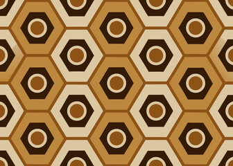 Wall Mural - A seamless geometric pattern with overlapping circles and hexagons, enhanced by a subtle grainy texture in neutral colors, ideal for modern fabric or wallpaper