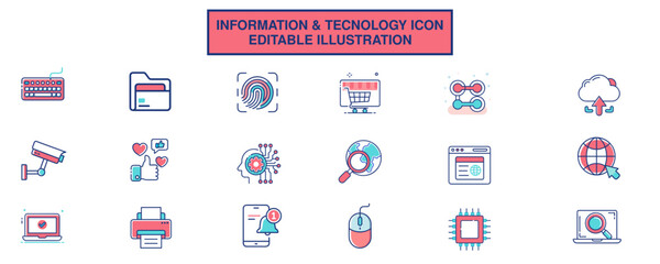 information & technology icon sheet illustration vector