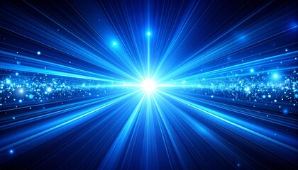 Wall Mural - bright blue light rays burst through a starry, glowing space design, creating an energetic and abstr