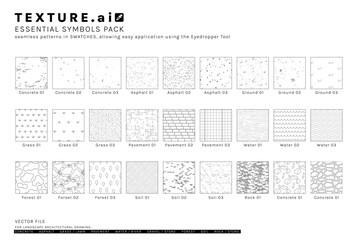 vector pattern texture cad set for landscape architecture. includes concrete, asphalt, grass, paveme