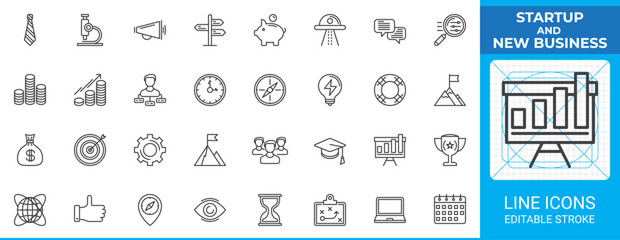 Poster - Startup new business line icon pack