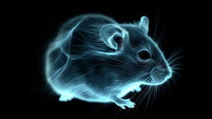 Aufkleber - This glowing digital mouse projection hovers softly in a futuristic, neon-lit space.