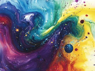 Wall Mural - Swirling Energy. Bright Cosmos Scene with Vibrant Colors, Stars, Galaxies, and Planets