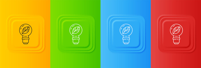 Wall Mural - white light bulb with leaf icon isolated on colorful background. eco energy concept. alternative ene