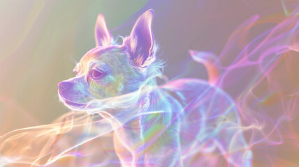 Aufkleber - This glowing hologram of a small dog floats gently, creating an ambient, futuristic atmosphere.