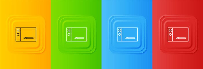 Wall Mural - White Graphic tablet icon isolated on colorful background. Set icons in square buttons. Vector