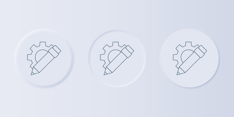 Wall Mural - Grey Pencil and gear icon isolated on grey background. Creative development. Blogging or copywriting concept. Set icons in square buttons. Vector