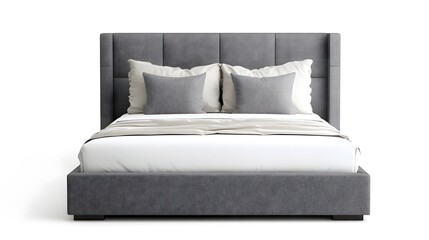 Aufkleber - A luxurious gray upholstered bed with a matching headboard and soft white pillows showcasing a clean contemporary bedroom design with a tranquil and serene atmosphere