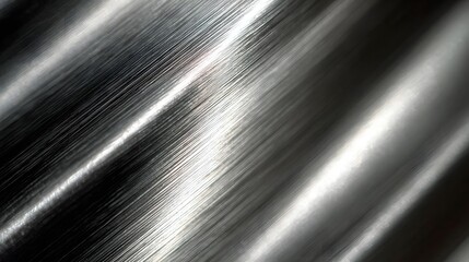 Aufkleber - Highly polished and reflective silver steel surface with diagonal brushed patterns and contrasting light and dark gradients creating a sleek and modern industrial aesthetic