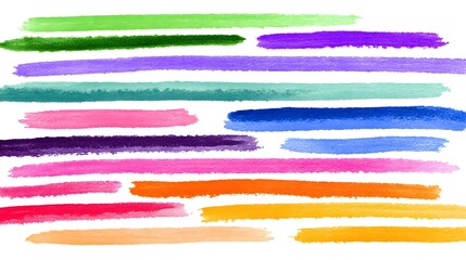 Leinwandbilder - Lively colorful marker strokes in green purple blue pink and orange arranged in a dynamic horizontal composition on a clean white background