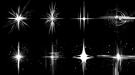 Fototapete - Monochrome cosmic sparkle elements spiky digital stars and dynamic distortion marks create a futuristic visually striking branding asset