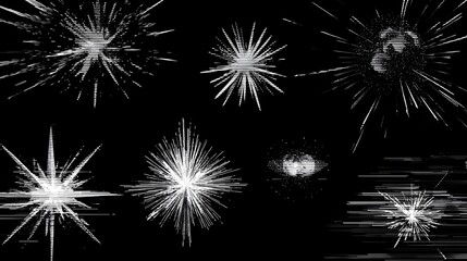 Leinwandbilder - Abstract monochrome image featuring a dazzling display of cosmic digital stars and dynamic distortion marks creating a futuristic and visually striking composition