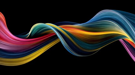 Fototapete - Vibrant dynamic abstract composition with flowing ribbon like lines in a gradient of vivid neon like colors against a dark background creating a mesmerizing and futuristic visual effect