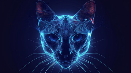 Poster - This holographic cat glows in soft neon light, displaying advanced digital design.