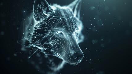 Poster - This glowing holographic wolf in a dark setting, showcasing advanced digital technology.