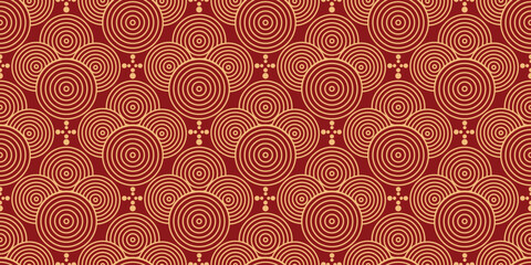 Aufkleber - Happy Chinese new year pattern seamless vector. Wallpaper with gold chinese coin pattern on red background. Modern luxury oriental illustration for cover, banner, website, decor.