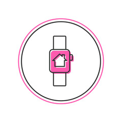 Wall Mural - filled outline smart home with smart watch icon isolated on white background. remote control. vector