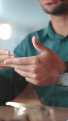 Aufkleber - Consultant, explain or man on computer for customer service chat, overtime and loan. Hands, financial advisor or finance questions with call center headset in night for solution and banking limit