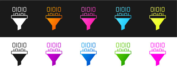 Set Binary code icon isolated on black and white background. Vector