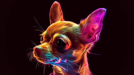Poster - This virtual pet glows amid colorful projections in the dark surroundings.