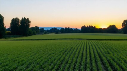 Wall Mural - golden sunlight bathing expansive cornfield, spreading warm rays across ripening agricultural landsc