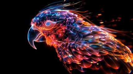 Poster - This radiant bird hologram glows in dark space, showcasing vibrant colors and sleek design.