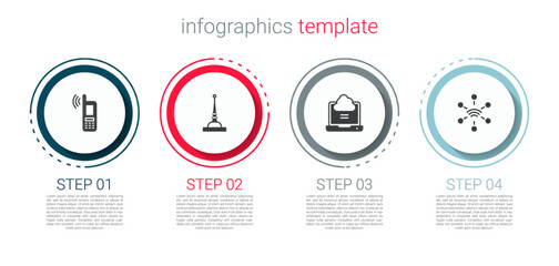 Wall Mural - set mobile with wi-fi wireless, antenna, network cloud connection and . business infographic templat