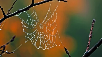 delicate gossamer strands of a spiderweb, adorned with glistening dewdrops, capture the subtle beauty of nature's artistry