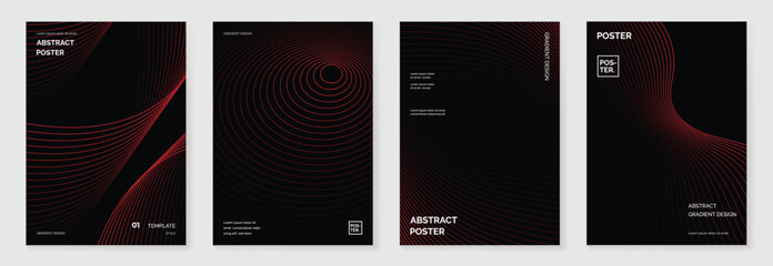 Aufkleber - Abstract line wave gradient poster background vector set. Minimalist cover template with vibrant perspective line wave in motion. Ideal design for social media, cover, banner, flyer, music, ads.