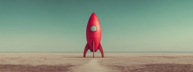 Wall Mural - a red rocket is standing in a desert