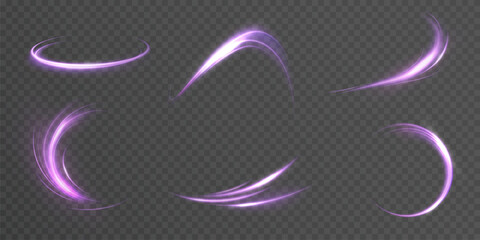 Aufkleber - Purple arcs of light with soft glow and magic trail on transparent background. Suitable for visual effects, spells and fantasy design.