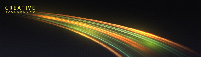 Poster - Abstract light flow of motion dynamics in bright colorful colors. For visual effects on the topic of speed and high-tech interfaces.