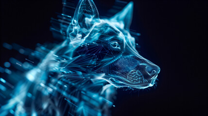 Poster - This glowing holographic dog companion projects a realistic aura in a dark setting.