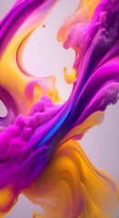 Wall Mural - swirling clouds of yellow blue and magenta ink blend and diffuse in a clear liquid forming an ethere