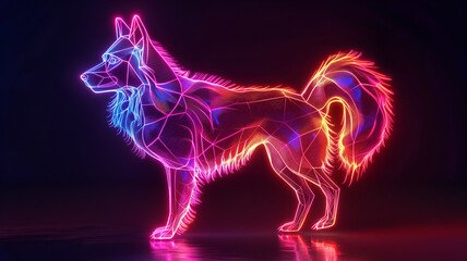Poster - This vibrant holographic projection of a dog radiates neon colors in a dimly lit environment.