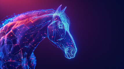 Poster - This glowing holographic horse hovers softly, radiating vibrant colors in ambient space.