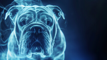 Poster - This glowing holographic dog floats gently, displaying realistic features in a dark space.