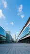 © SHAMOLY - Modern cityscape blue sky office buildings plaza